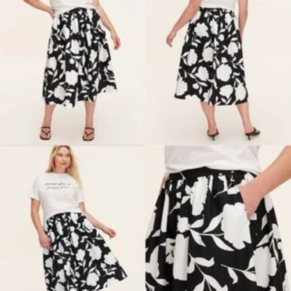 New Kate spade NY x Target Rose Volume Midi Black and White Floral A-Line Skirt
